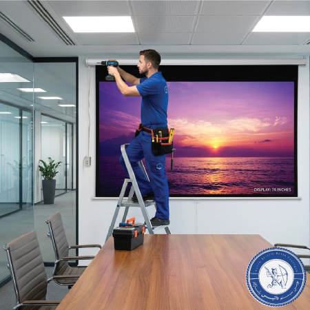 نصب پرده نمایش برقی پروژکتور اسکوپ 74 اینچ